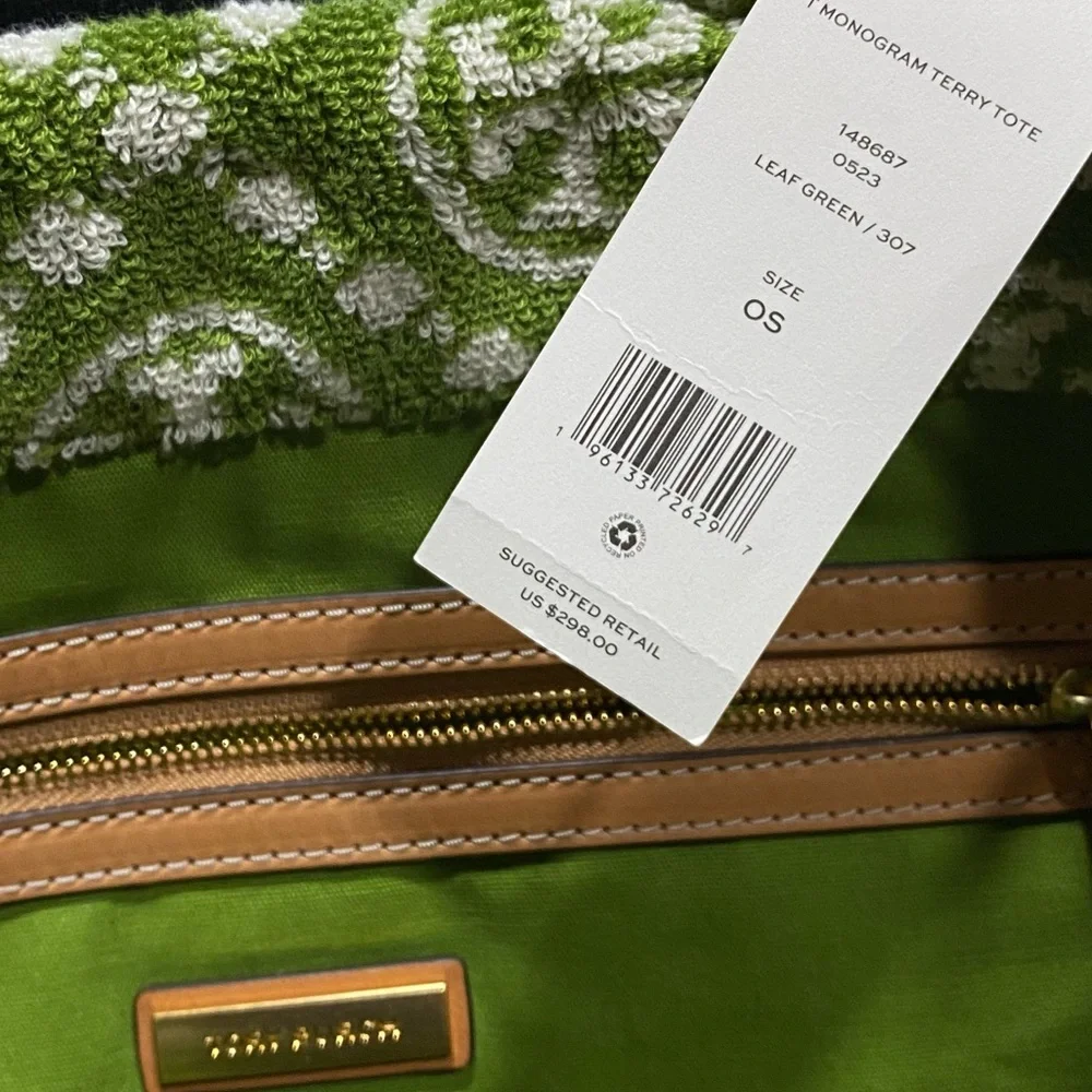 NWT $298 Tory Burch • T Monogram Terry Tote